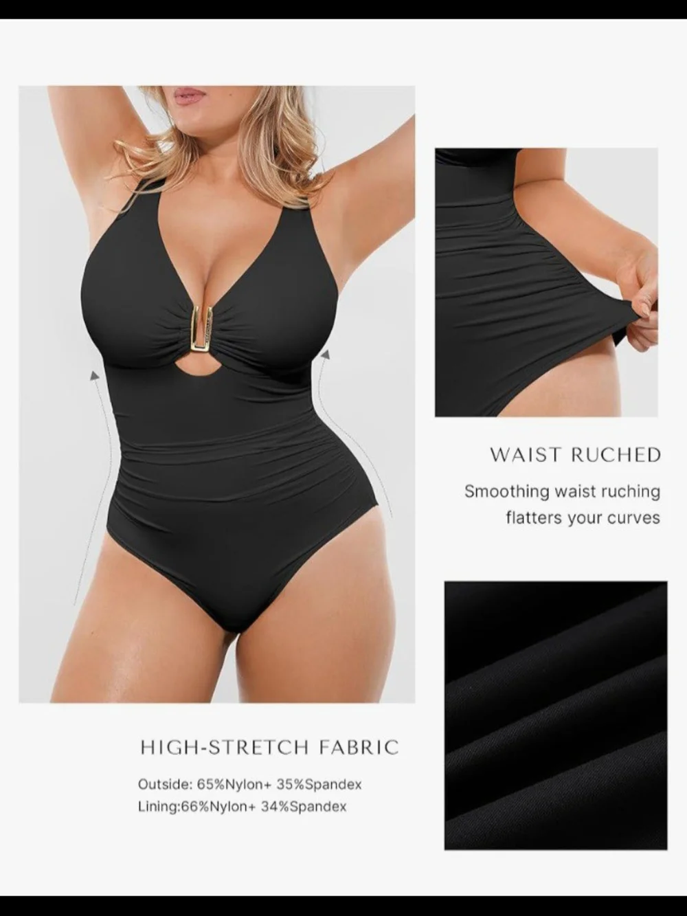 SLIMMING Black 3-Way Neckline One-Piece Swimsuit - Convertible Styling
